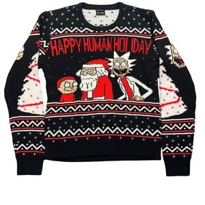 Rick and Morty Ugly Christmas Sweater Happy Human Holiday Adult Swim‎ M